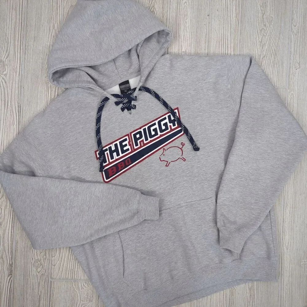 Vintage 90s Signature Sportswear Men's XL Grey The Piggy BBQ Sports Bar Hoodie